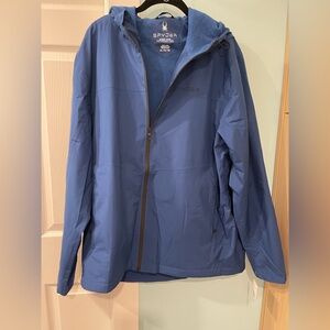 Spyder Sz XL Fleece Lined Hooded Jacket Women TIDAL BLUE Soft shell NWT